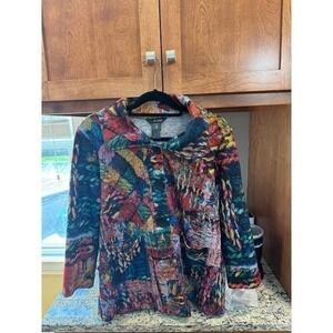 Ali Miles Abstract "Stained Glass" Knit Jacket Art to Wear Lagenlook Women's S